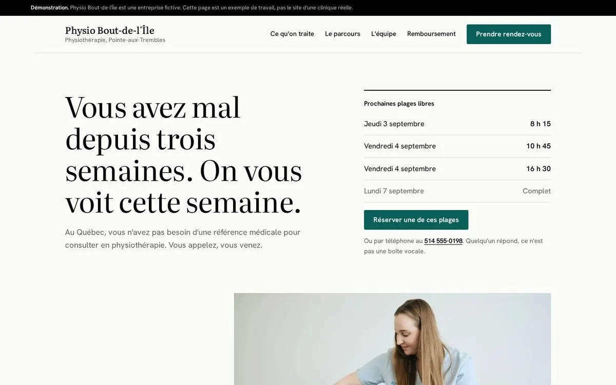première page du site physio bout-de-l'île
